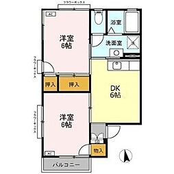 セジュールエムB 2DKの間取図画像