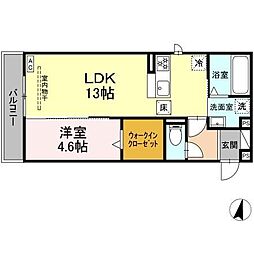 浜松市中央区篠ケ瀬町アパート 1LDKの間取図画像