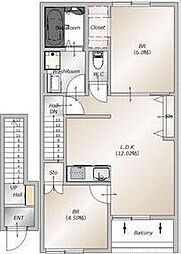 AFC RESIDENCE 和田町 2LDKの間取図画像