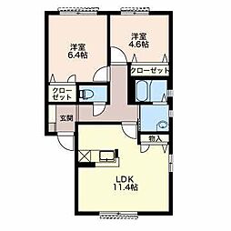エーデルハイムA 2LDKの間取図画像