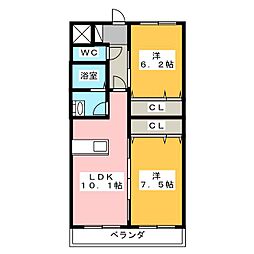 カルムシャンブル 2LDKの間取図画像