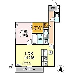 D-Hills原島町 1LDKの間取図画像