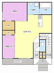 エルガーデン早出 2LDKの間取図画像