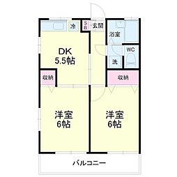 ビバリーハウス早出A 2DKの間取図画像