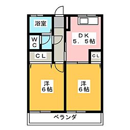 ビバリーハウス早出A 2DKの間取図画像