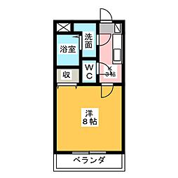 カサジュール2 1Kの間取図画像