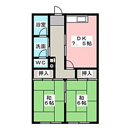 コーポ浜金1号棟 2DKの間取図画像