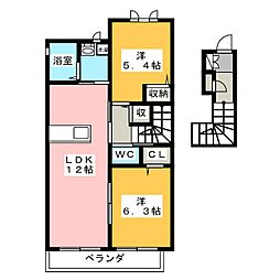 サンハイム北島A 2LDKの間取図画像