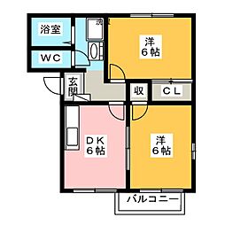 コーポ下石田2 2DKの間取図画像