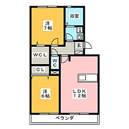 オッツ石原坂 2LDKの間取図画像