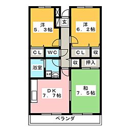 ソレアード京塚原 3DKの間取図画像