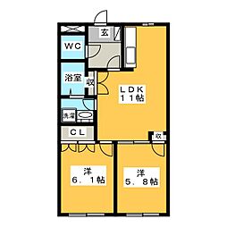 メゾン・ド美菜里杏 2LDKの間取図画像