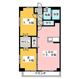 サンセールウエスト 2LDKの間取図画像