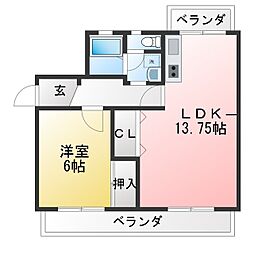 コーポエンドレス 1LDKの間取図画像
