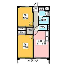 シティーパル山王台 2LDKの間取図画像