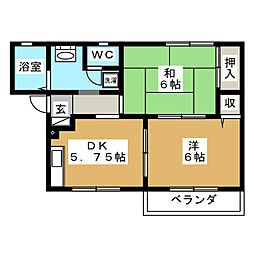 サニーハウスベルA 2DKの間取図画像
