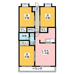 クレアール 3LDKの間取図画像