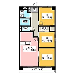 クレスト西添 3LDKの間取図画像