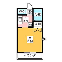 ツインパークせせらぎ東館 ワンルームの間取図画像