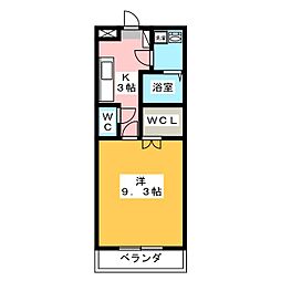 プランドール2 1Kの間取図画像