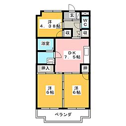 シティーハイツカワグチ川口屋ビル 3DKの間取図画像