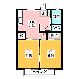 サンシティ・ウィンディアC 2DKの間取図画像
