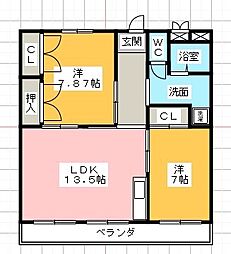 コーポラス小石川 2LDKの間取図画像