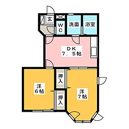ヴィラプレーヌ 2DKの間取図画像