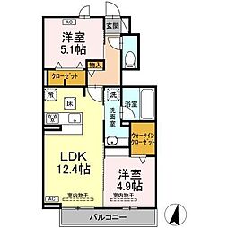 藤枝市高岡1丁目アパート 2LDKの間取図画像