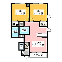 プレジャーケイ2 2LDKの間取図画像