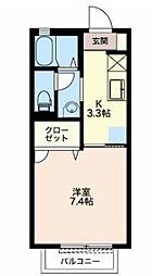 カーサ・フェリーチェ 1Kの間取図画像