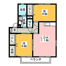カオンB 2LDKの間取図画像