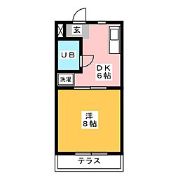 ヴィラ寺ケ谷1 1DKの間取図画像