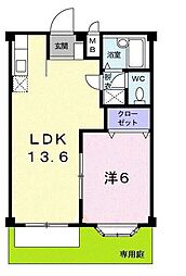 エルディムおおすみA 1LDKの間取図画像
