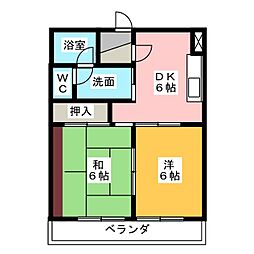プロヴァンス 2DKの間取図画像