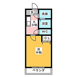 カウベル3 1Kの間取図画像