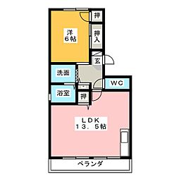 ルミエール榛葉 1LDKの間取図画像