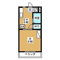 ラッセルコートB 1Kの間取図画像