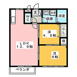 エルディム立田C 2LDKの間取図画像