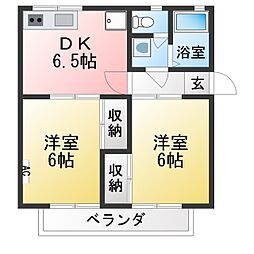 ガーデンヒルズ富士見台D 2DKの間取図画像