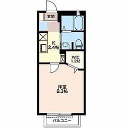 プランドールD 1Kの間取図画像