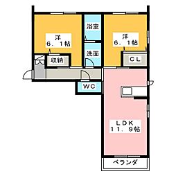グラン・レーブ 2LDKの間取図画像