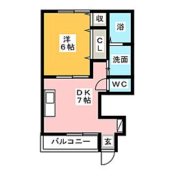 エリガンスK 1DKの間取図画像