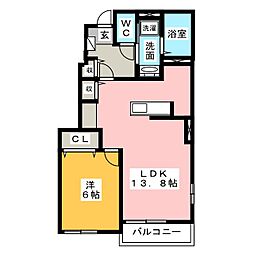 アオバヒルズタウンC 1LDKの間取図画像