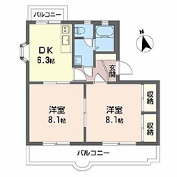 エクセルコートA 2DKの間取図画像