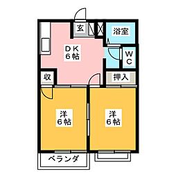 エルディムふじおかB 2DKの間取図画像