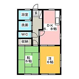 ルネッセキノミヤB 2DKの間取図画像