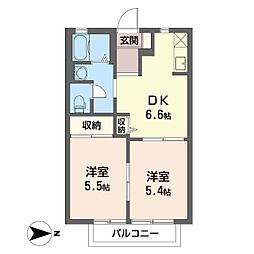 エバーグリーンB 2DKの間取図画像