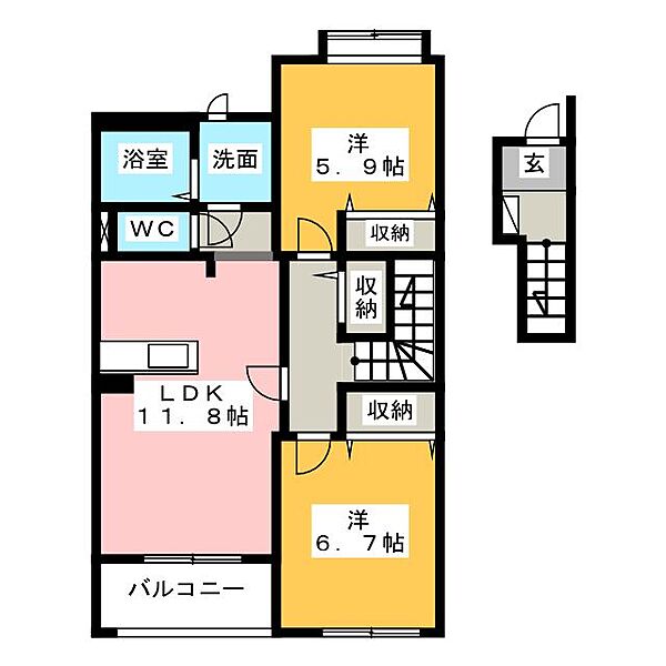 ＬＥ　ＭＩＲＡＧＥ　II ｜静岡県富士宮市大中里(賃貸アパート2LDK・2階・62.50㎡)の写真 その2