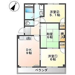スカイ・パレスオオタ 3DKの間取図画像